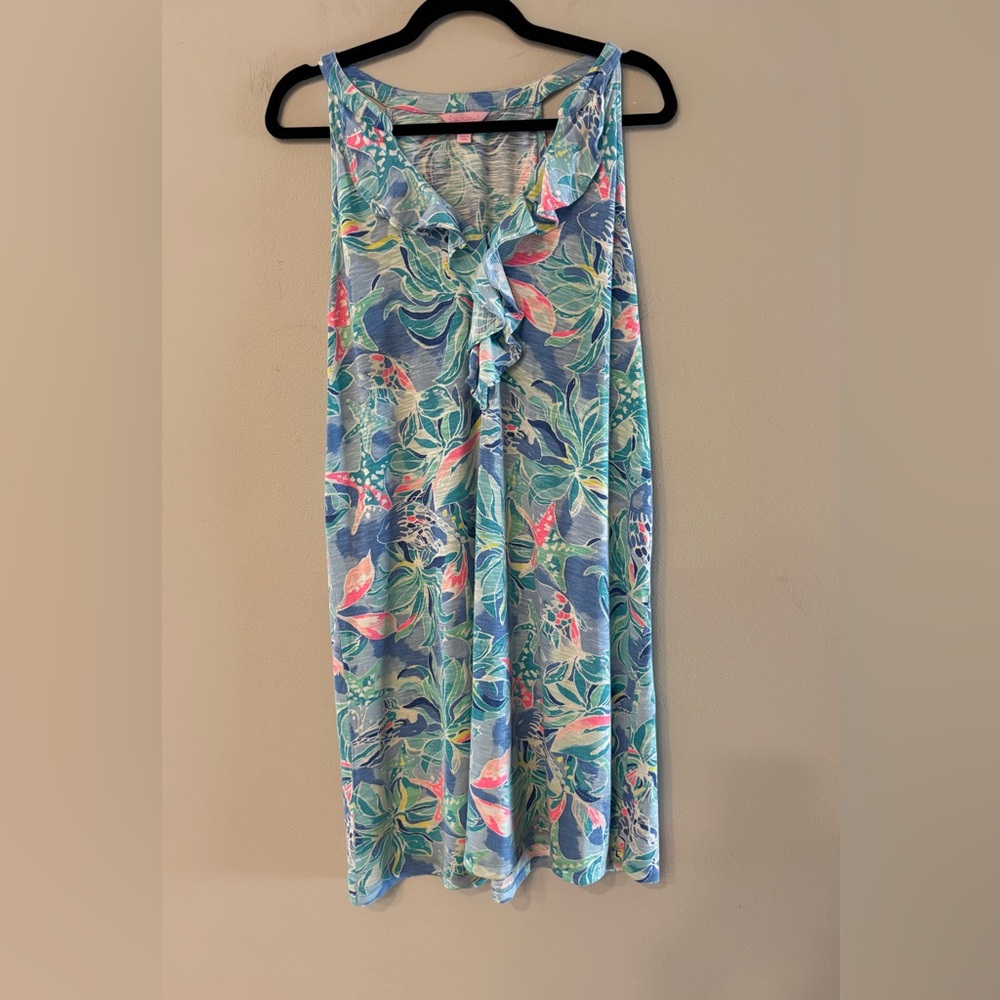 Lilly Pulitzer Shay XL Blue Floral Sleeveless V-Neck Sundress - Picture 2 of 6
